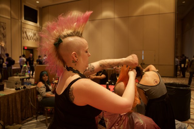 Pink-Haired Woman Gets Her Hair Done