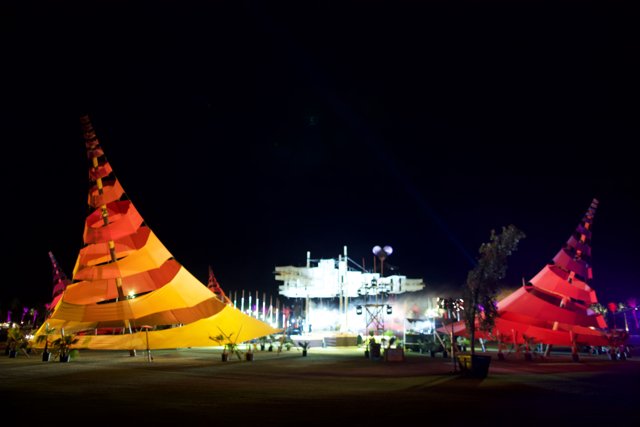 Colorful Tents Illuminate the Night Sky
