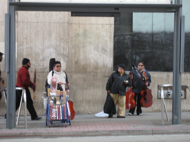 Outdoors Musicians Waiting for Transportation