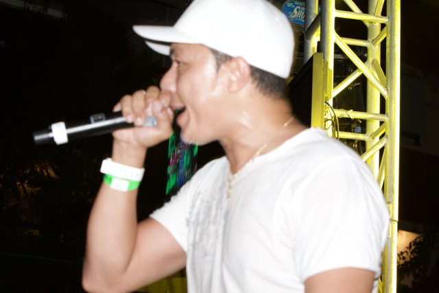 Microphone in White Hat