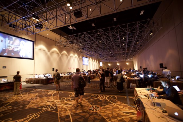 A bustling computer-filled hall