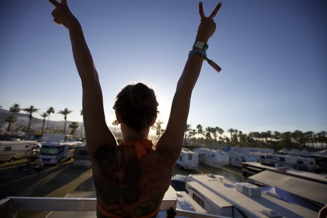 Peaceful inked-up woman at Coachella