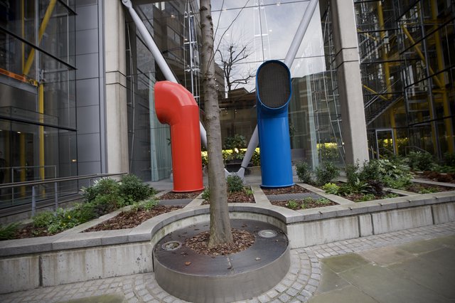 Giant Fencing Masks Public Art Installation in London Courtyard