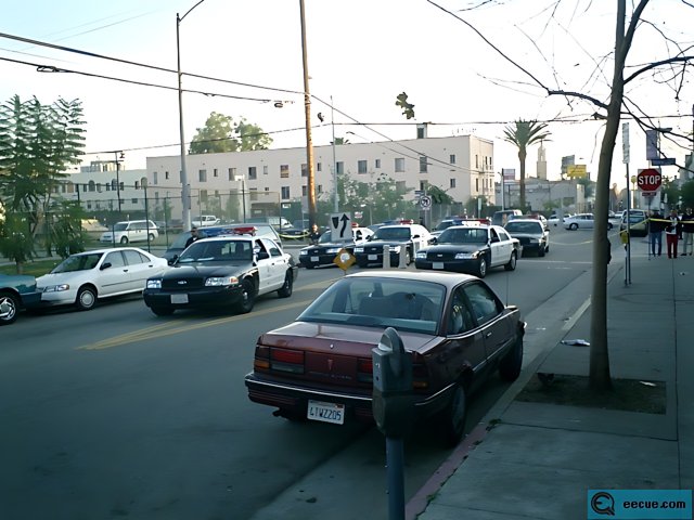 City Street Scene with Police Car