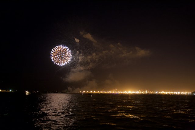 Explosive Fireworks Light Up the Night Over the Water