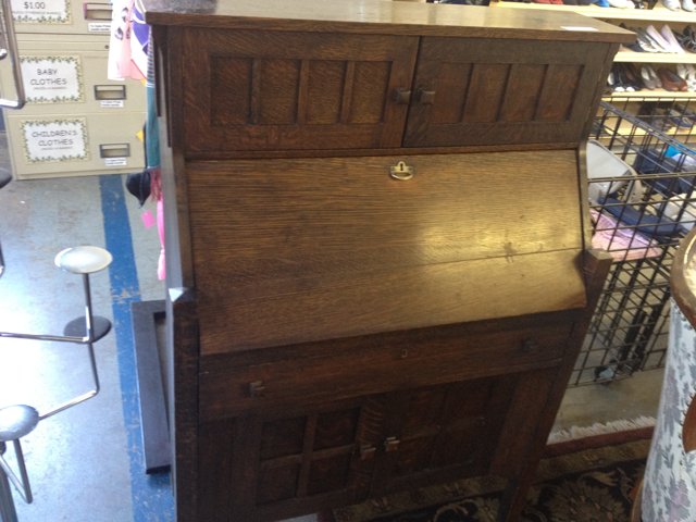 Antique Wooden Desk with Cabinet and Drawers
