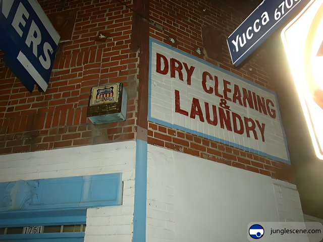 Dry Cleaning Sign on Brick Building