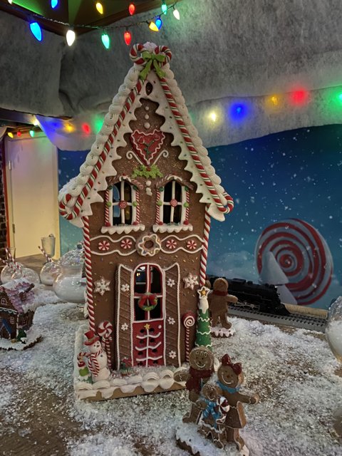 Festive Gingerbread House with Christmas Lights