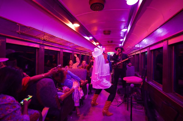 Live Music Performance on Illuminated Train Car