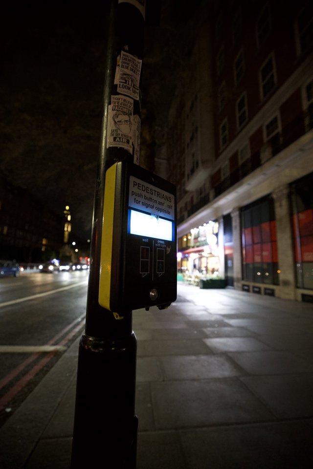 Urban Pedestrian Crossing Signal at Night in London