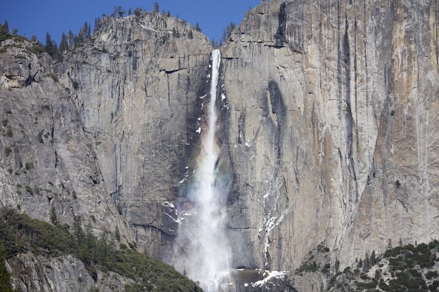 Yosemite Falls Cascading Down Granite Cliffs in Winter