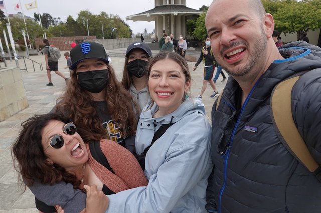 Friends Group Selfie at Public Plaza