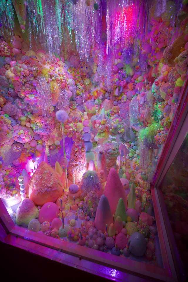Vibrant Candy-Colored Installation in Glass Display Case