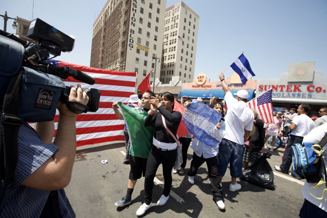 American and Mexican Flags United in May Day Rally