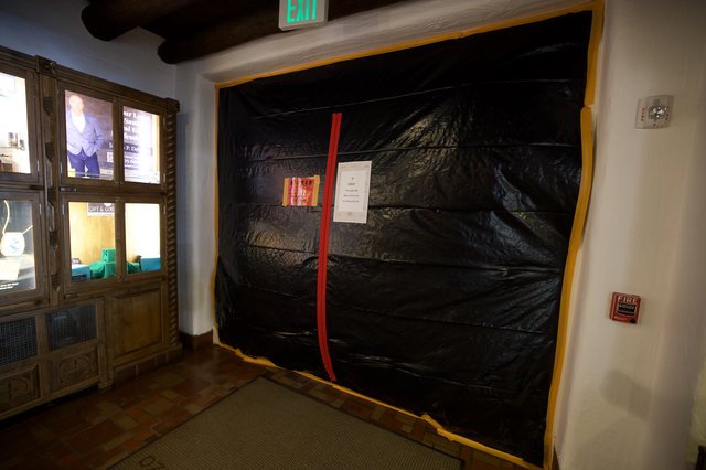 Black Draped Doorway with Red Accent Stripe