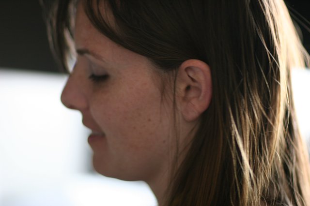 Profile Portrait of Woman with Wind-Swept Hair