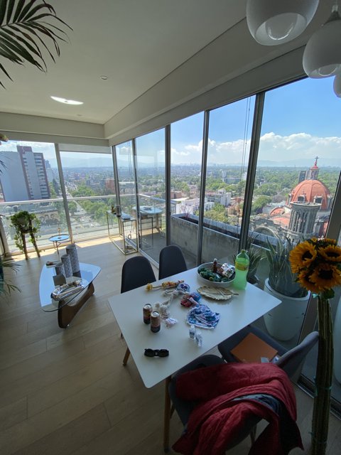 Dining Table with a Cityscape View