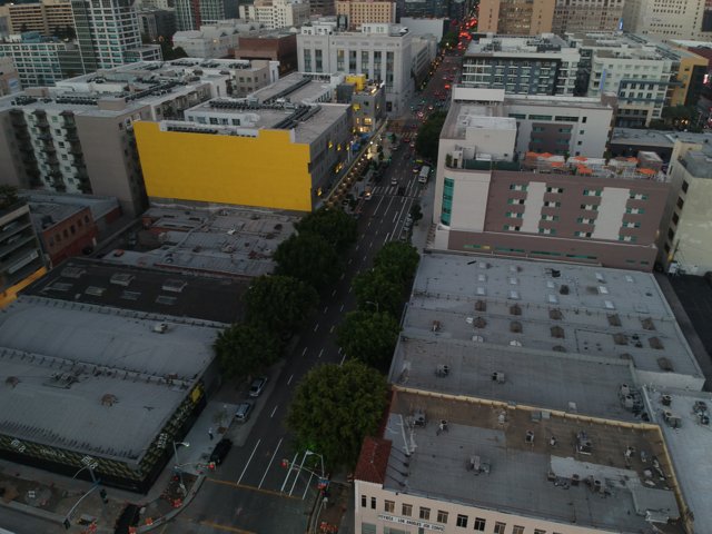 Aerial view of bustling Los Angeles cityscape