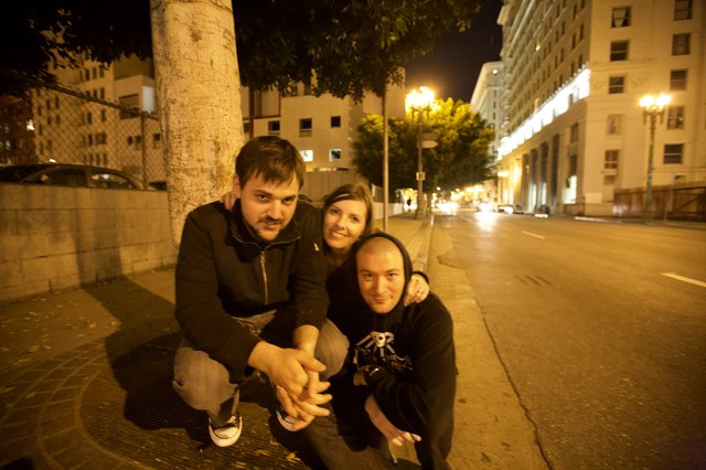 Three Friends Celebrate Election Night on City Streets