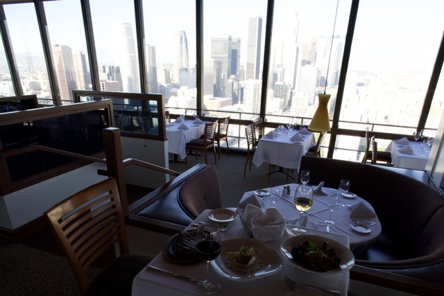 Cityscape dining at a skyscraper restaurant