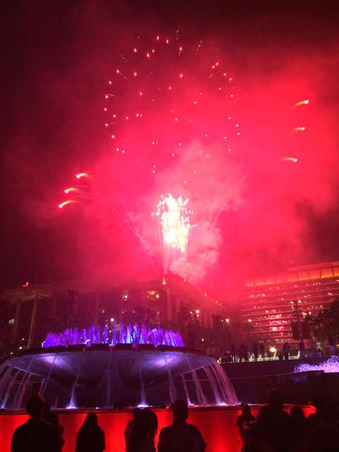 Fireworks Display Over Fountain at Civic Center Mall