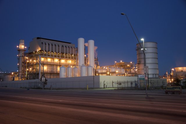 Illuminated Industrial Power Plant