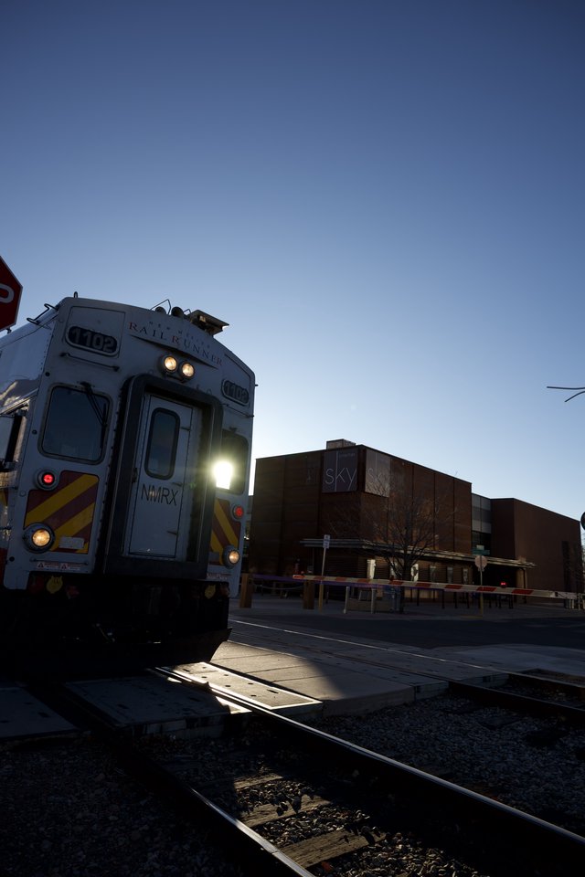 Rail Runner Train at Downtown Santa Fe Station at Dusk