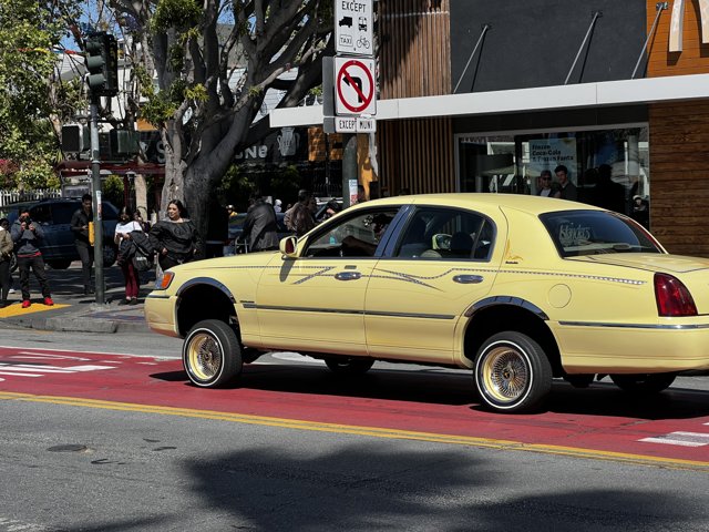 Yellow Sportscar Parked on Busy San Francisco Street