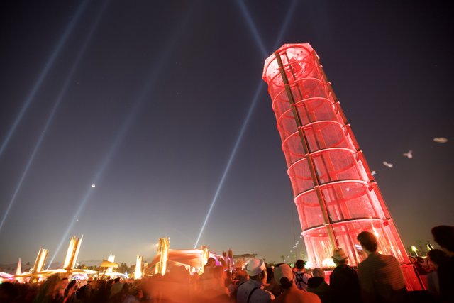 Red Tower Illuminated by Lights