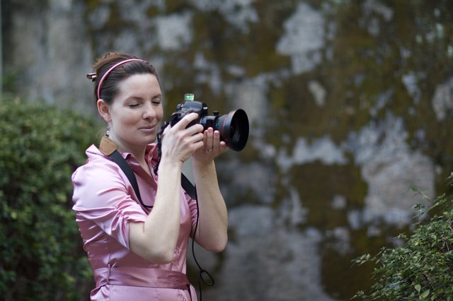 Photographer in Pink at Santa Barbara Mission