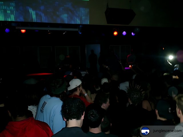 Nightclub Crowd Enjoying Concert with Projector Screen