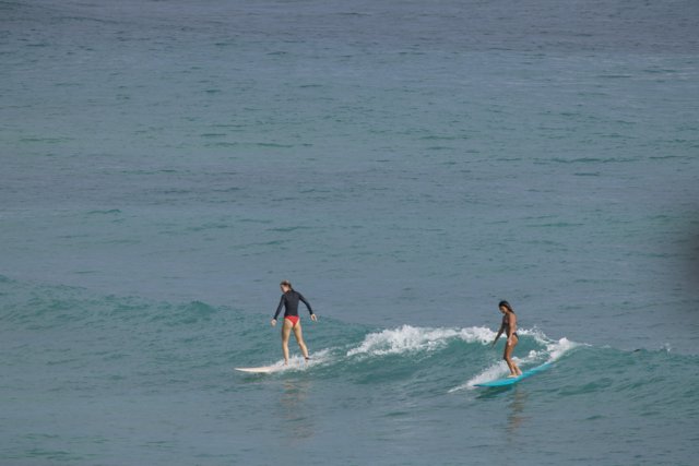 Dual Waves: A Surfing Encounter in Hawaii