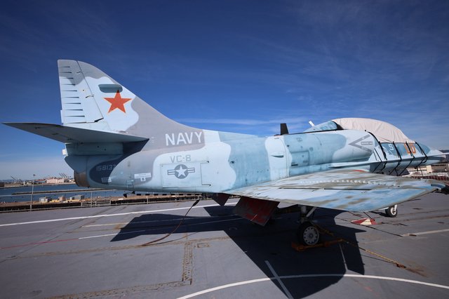 US Navy Fighter Jet on USS Hornet Flight Deck