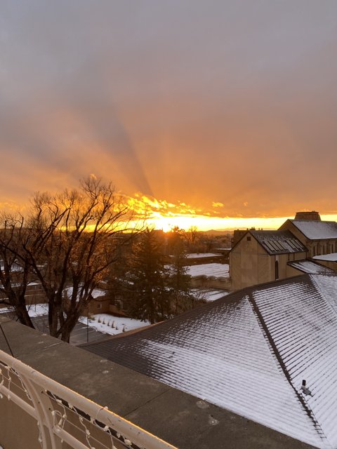 Sunset over a Snowy Roof in Santa Fe
