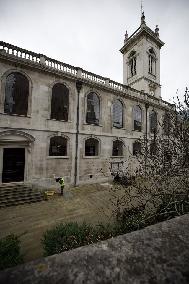 Historic London Church Courtyard on Overcast Day