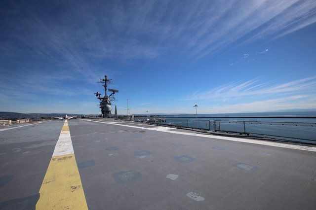 USS Hornet Aircraft Carrier Flight Deck at Sunset