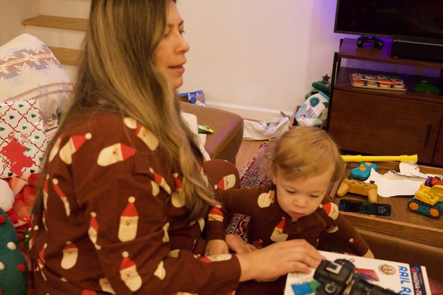 Mother and Child Christmas Gaming Together