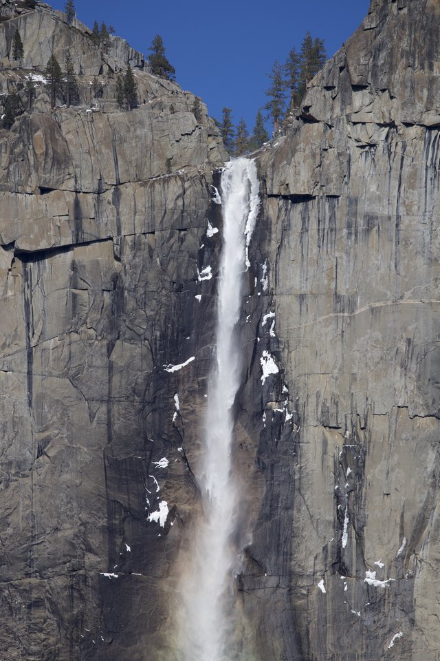 Yosemite Falls Cascading Through Granite Cliffs in Winter
