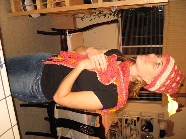 Handmade Pink Knit Hat and Scarf Set Display