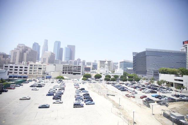 City Parking Lot Filled with Cars