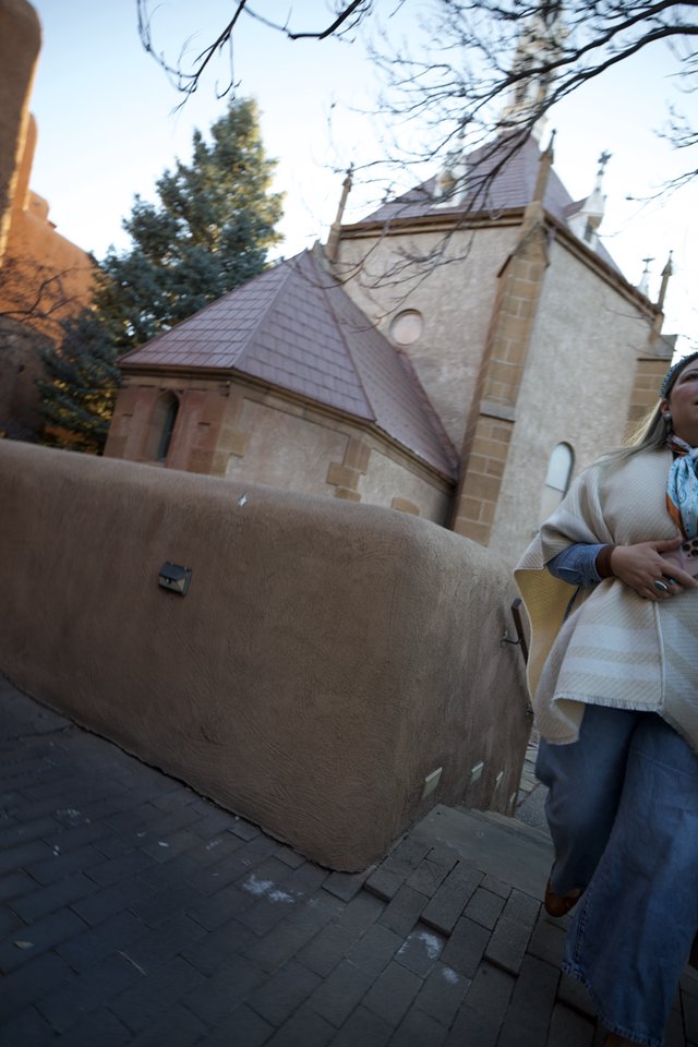 Historic Church Architecture in Santa Fe at Dusk