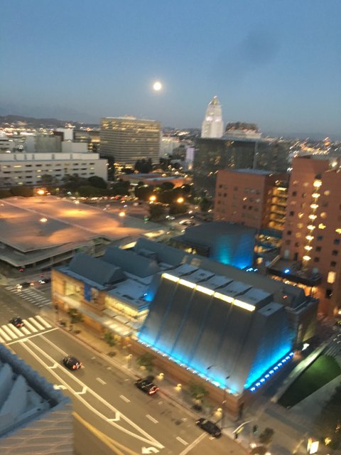 Moonset over Los Angeles skyline