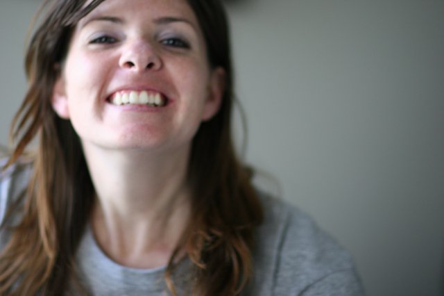 Laughing Woman with Long Brown Hair Portrait