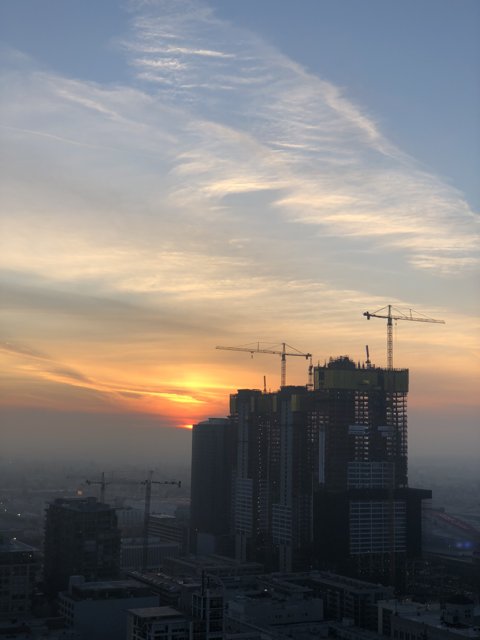 City Construction Site at Sunset