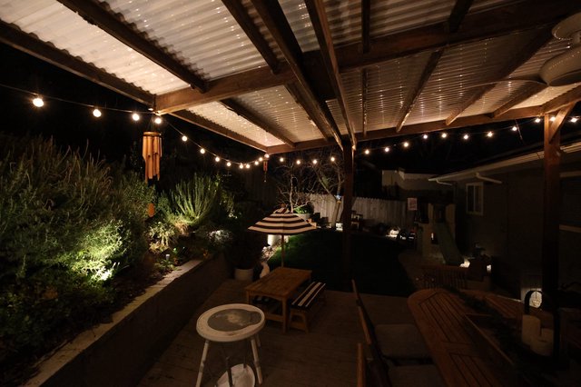 Evening Patio Ambiance with String Lights and Garden