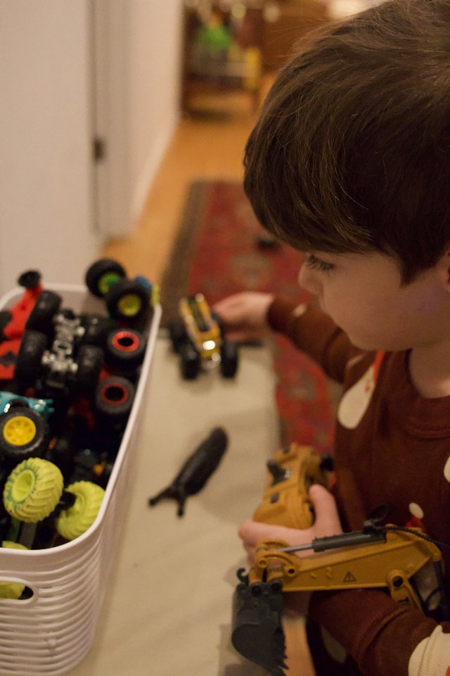 Child Playing with Construction Toys on Christmas Day