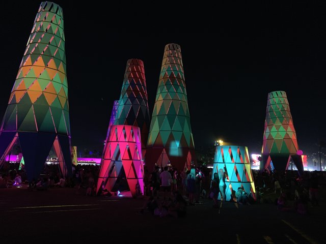 Colorful Towers Illuminated at Night
