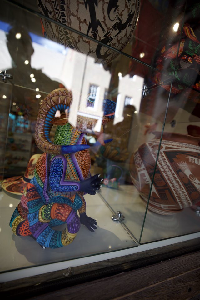 Vibrant Mexican Folk Art Sculpture in Shop Window