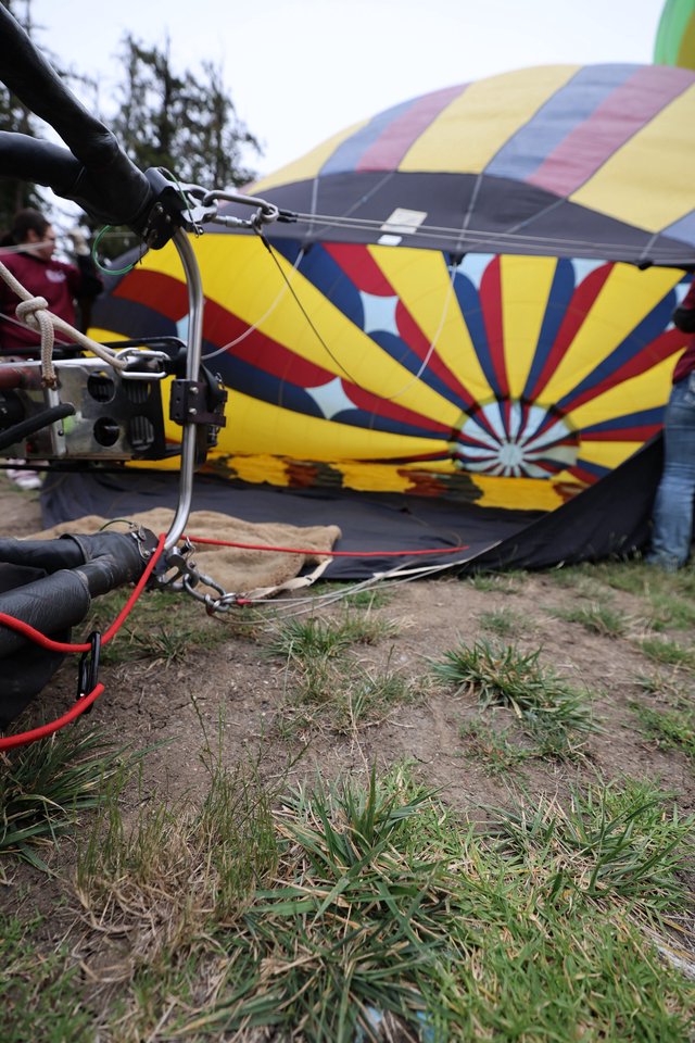 Hot Air Balloon Being Inflated on the Ground