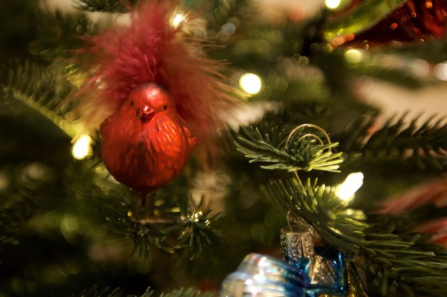 Festive Christmas Tree with Red Cardinal Ornament